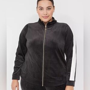 Lane Bryant Women’s LIVI Velour Track Jacket Black and White Size 26/28